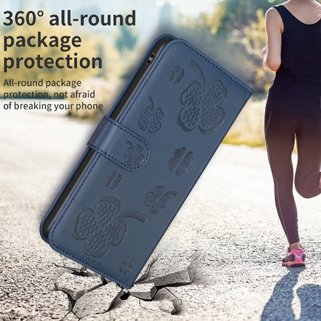 For Motorola Moto G34 5G Leather Case Clover Pattern Wallet Phone Cover - Blue For Motorola Moto G34 5G Leather Case Clover Pattern Wallet Phone Cover - Blue